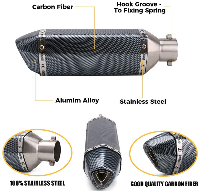 Exhaust Muffler Carbon Fiber 1.5-2"Inlet with Removable DB Killer for Street/Sport Motorcycles and Scooters with 38-51mm Diameter Exhaust Pipes  PACEWALKER   