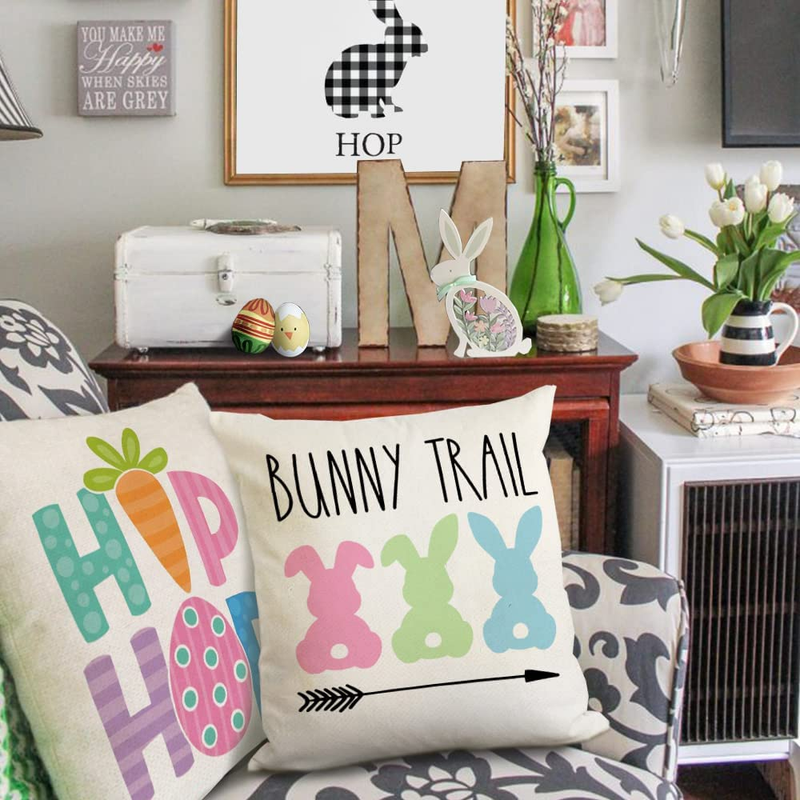 Easter Pillow Covers 18X18 Set of 4 Easter Decorations for Home Bunny Truck Hello Peeps Hip Hop Pillows Easter Decorative Throw Pillows Spring Easter Farmhouse Decor A477-18 Home & Garden > Decor > Seasonal & Holiday Decorations AENEY   