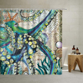 Nautical Biological Theme Shower Curtain Blue Ocean Sea Turtles Octopus Seahorse Beach Coral Reef Vintage Nautical Map Christmas New Year Decoration Bathroom Curtain with Hooks , Teal,70 X 70 Inch Home & Garden > Decor > Seasonal & Holiday Decorations& Garden > Decor > Seasonal & Holiday Decorations QYVLHD Green Yellow Blue Beige 70 X 70 Inch 