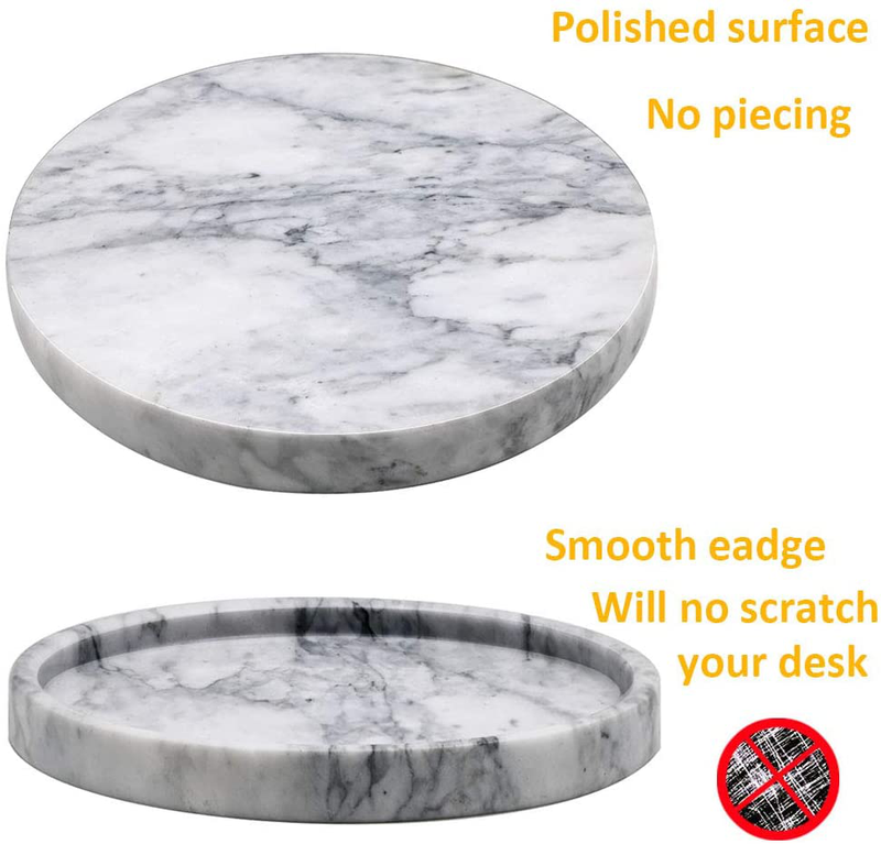 Circular Marble Stone Decorative Tray for Counter, Vanity, Dresser, Nightstand or Desk, Diameter 9-5/8 Inches