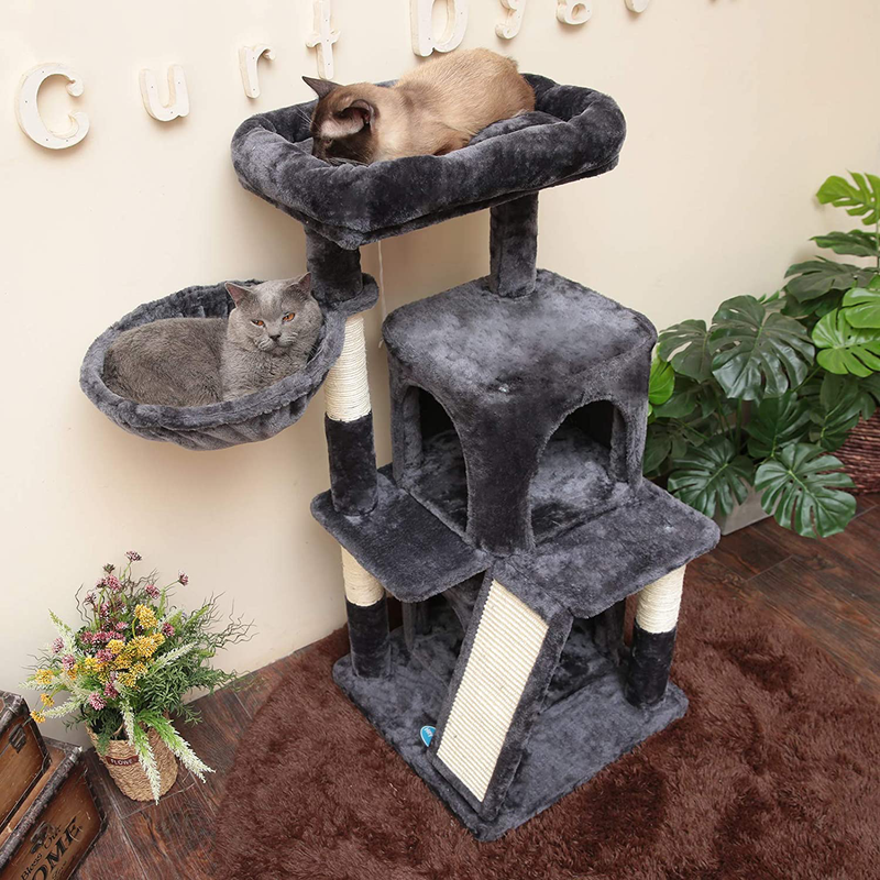 Hey-Brother 41.34 Inches Cat Tree with Scratching Board, 2 Luxury Condos, Cat Tower with Padded Plush Perch and Cozy Basket Animals & Pet Supplies > Pet Supplies > Cat Supplies > Cat Beds Hey-brother   