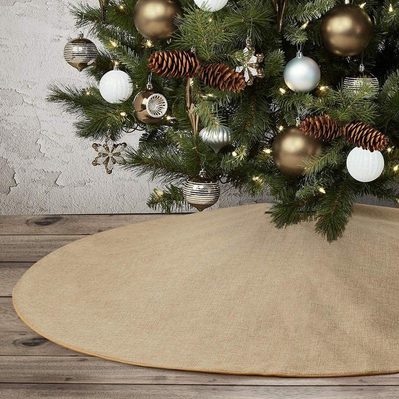 Sofevaim Burlap Christmas Tree Skirt,48" Rustic Jute Double Layers Fall Xmas Tree Mat for Holiday Party Home Farmhouse Thanksgiving/Halloween Countryside Outdoor Decorations. Home & Garden > Decor > Seasonal & Holiday Decorations > Christmas Tree Skirts Sofevaim   