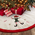 Meriwoods Christmas Tree Skirt 48 Inch, Large Embroidered Elf Padding Tree Collar, Country Rustic Indoor Xmas Decorations, Red & White