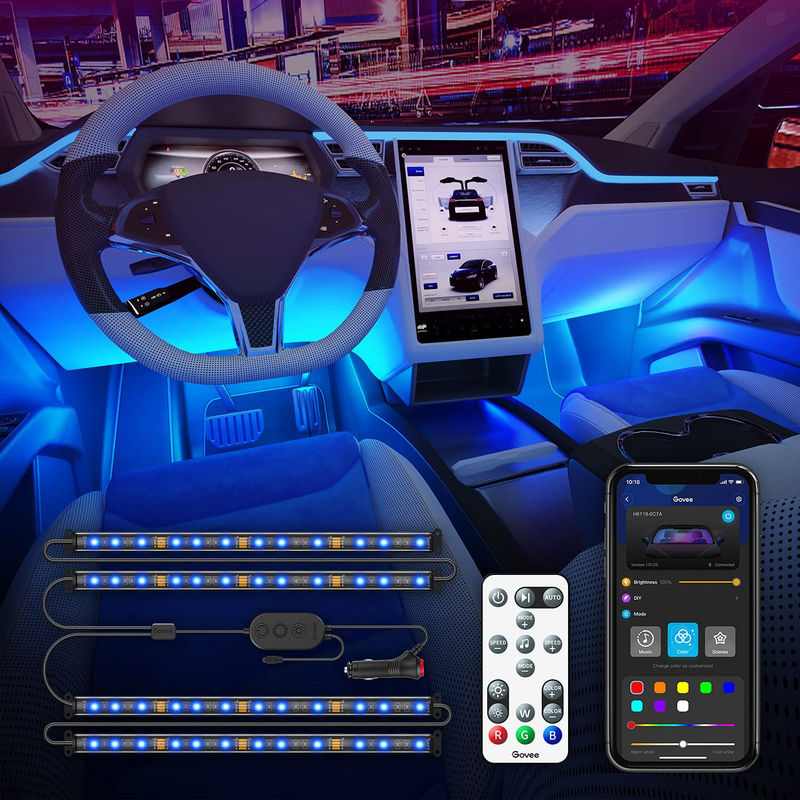 Govee Interior Car Lights with APP Control and Remote Control, Music Sync Car LED Lights, 2 Lines Design, 16 Million Colors, 7 Scene Modes, RGB Under Dash Car Lighting with Car Charger, DC 12V Vehicles & Parts > Vehicle Parts & Accessories > Motor Vehicle Parts > Motor Vehicle Lighting Govee Default Title  