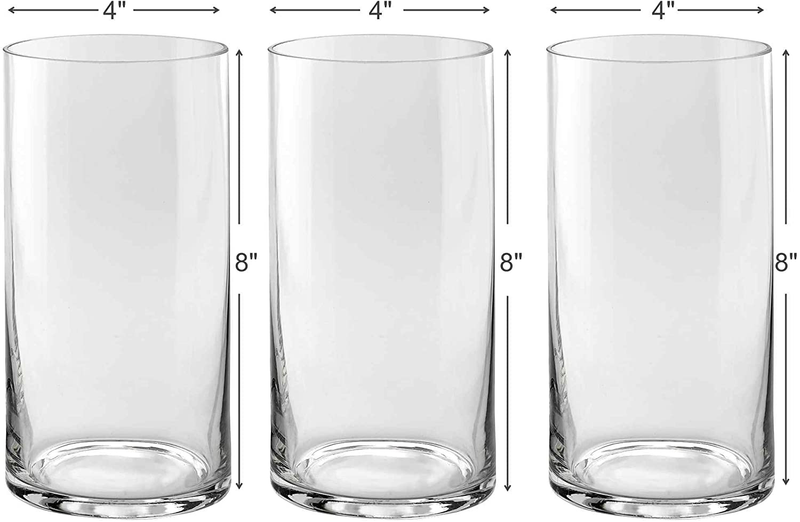 Set of 3 Glass Cylinder Vases 8 Inch Tall - Multi-use: Pillar Candle, Floating Candles Holders or Flower Vase – Perfect as a Wedding Centerpieces. (Clear) Home & Garden > Decor > Vases PARNOO   