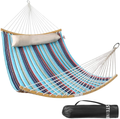 Large 2 Person 11FT Double Hammock Quilted Fabric Swing with Foldable Curved Bamboo Bar & Detachable Pillow & Carrying Bag - 75" x 55" Heavy Duty 450lbs Capacity for Indoor and Outdoor - Havana Brown Home & Garden > Lawn & Garden > Outdoor Living > Hammocks Bathonly Cb-royal Blue  