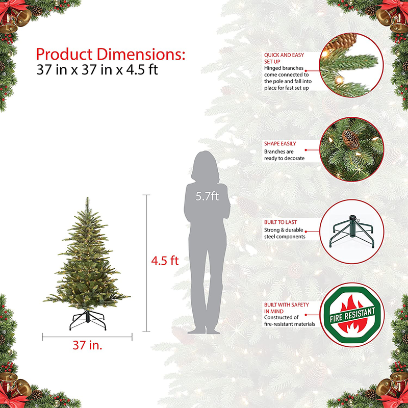 Puleo International 4.5 Foot Pre-Lit Aspen Fir Artificial Christmas Tree with 250 UL Listed Clear Lights, Green