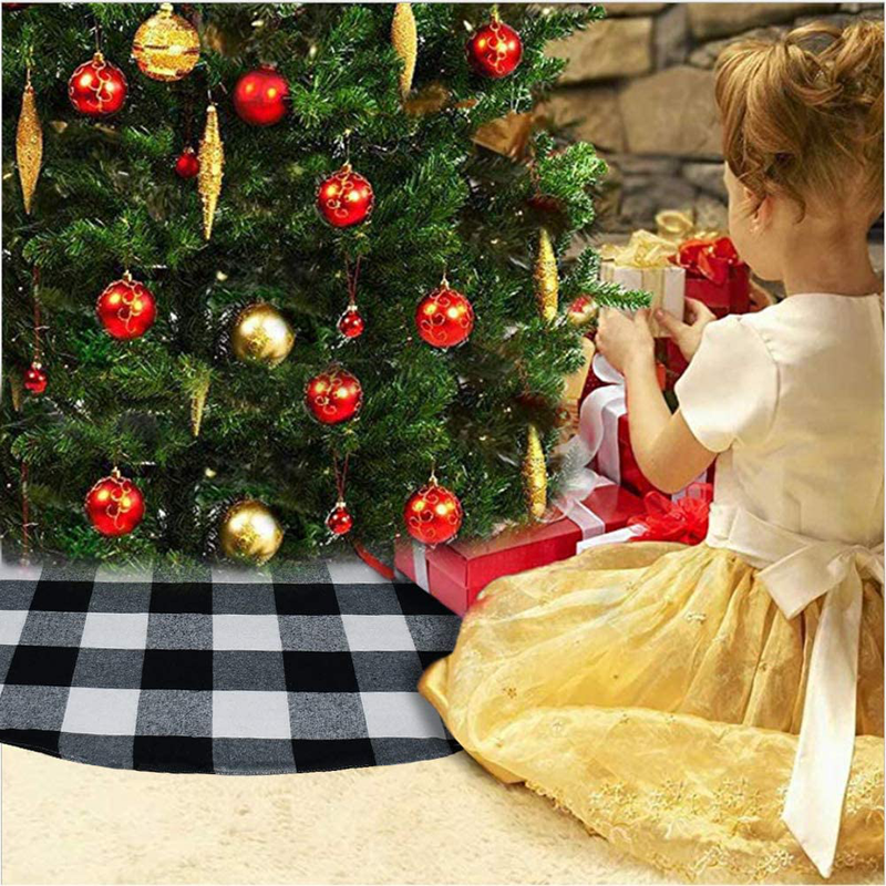 Senneny 48 Inch Buffalo Plaid Christmas Tree Skirt - Larger 3 Inch Black and White Checked Tree Skirts Mat for Christmas Holiday Party Decorations - 4 ft Diameter (48 Inch, Black and White)