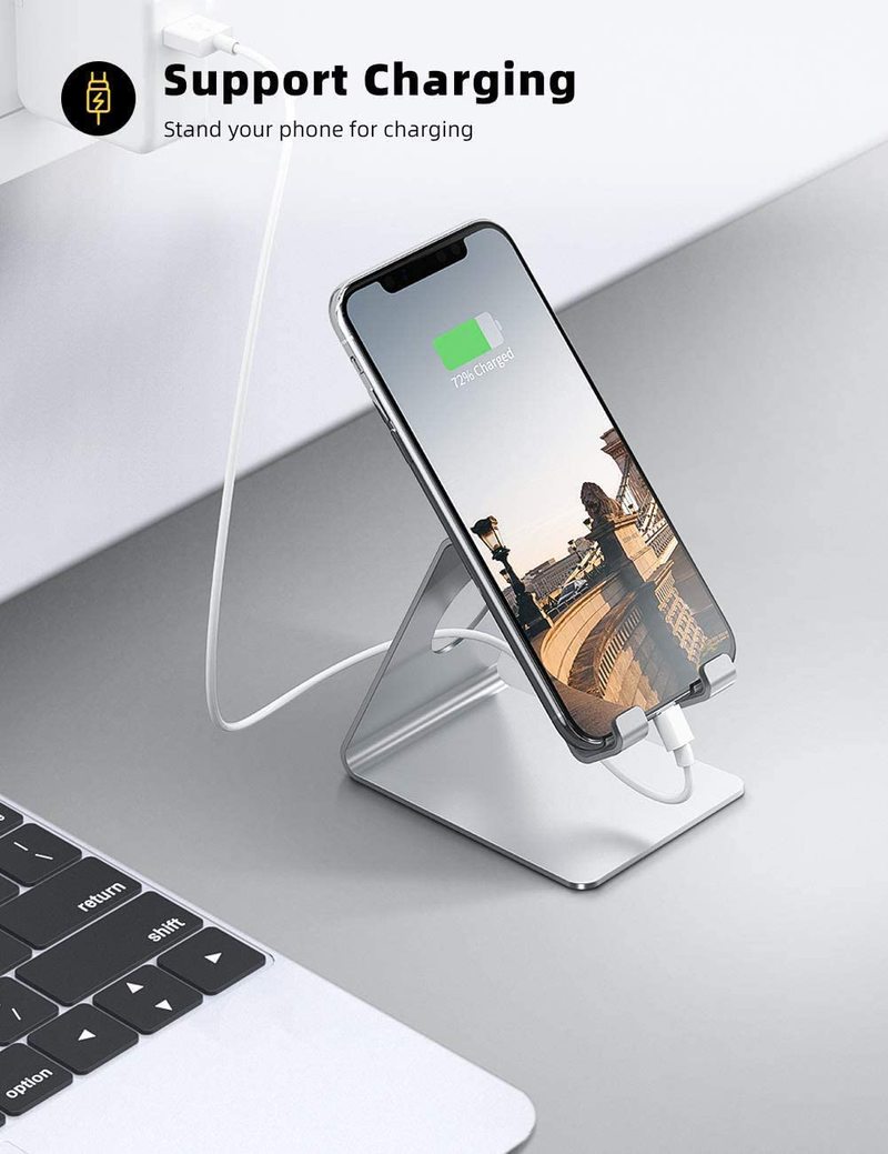 Lamicall Cell Phone Stand, Desk Phone Holder Cradle, Compatible with Phone 12 Mini 11 Pro Xs Max XR X 8 7 6 Plus SE, All Smartphones Charging Dock, Office Desktop Accessories - Silver Electronics > Electronics Accessories > Adapters Lamicall   