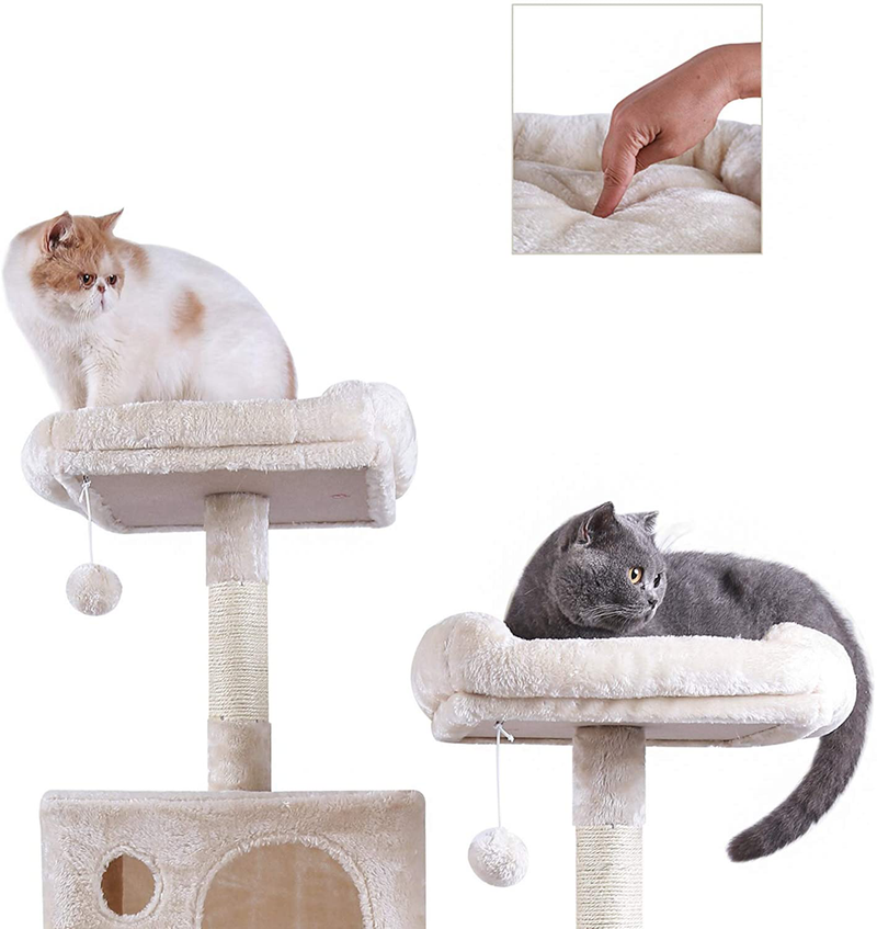 Hey-Bro Extra Large Multi-Level Cat Tree Condo Furniture with Sisal-Covered Scratching Posts, 2 Bigger Plush Condos, Perch Hammock for Kittens, Cats and Pets