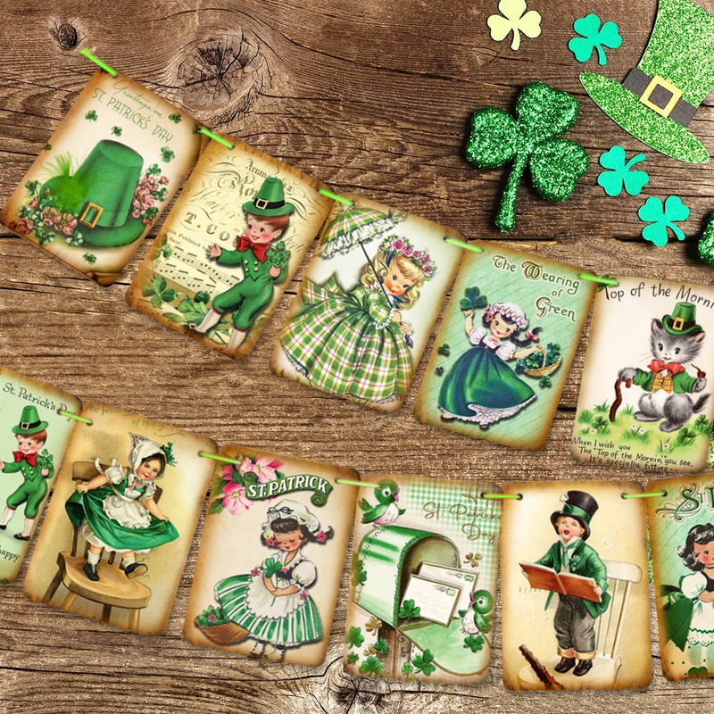 St. Patrick 'S Day Decorations -Vintage St. Patricks Day Banner,Shamrock Clover St. Patrick 'S Day Garland Irish Party Supplies, 15Pcs Lucky Shamrock St. Patrick 'S Day Sign for Holiday Home Decor Arts & Entertainment > Party & Celebration > Party Supplies ssailue decor   