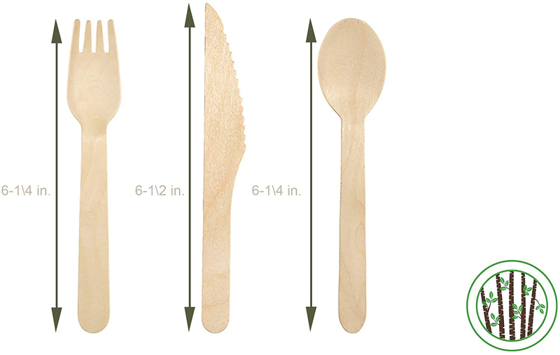 GREENPRINT Disposable Wooden Cutlery Sets - 150 Piece Total: 50 Forks, 50 Spoons, 50 Knives, 6 Inch Length Ecological Biodegradable Compostable Wooden Utensils Wooden Cutlery Home & Garden > Kitchen & Dining > Tableware > Flatware > Flatware Sets GREENPRINT   