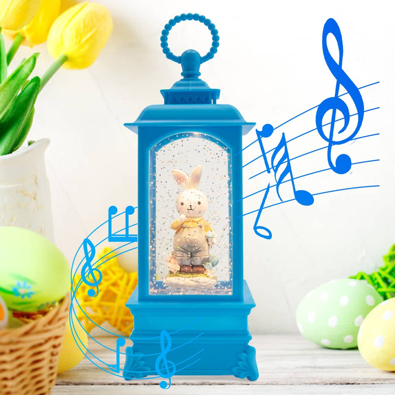 PEIDUO Easter Bunny Snow Globe Music Box Easter Bunny Decor Easter Decorations for the Home Holidays 3 AA Battery or USB Powered