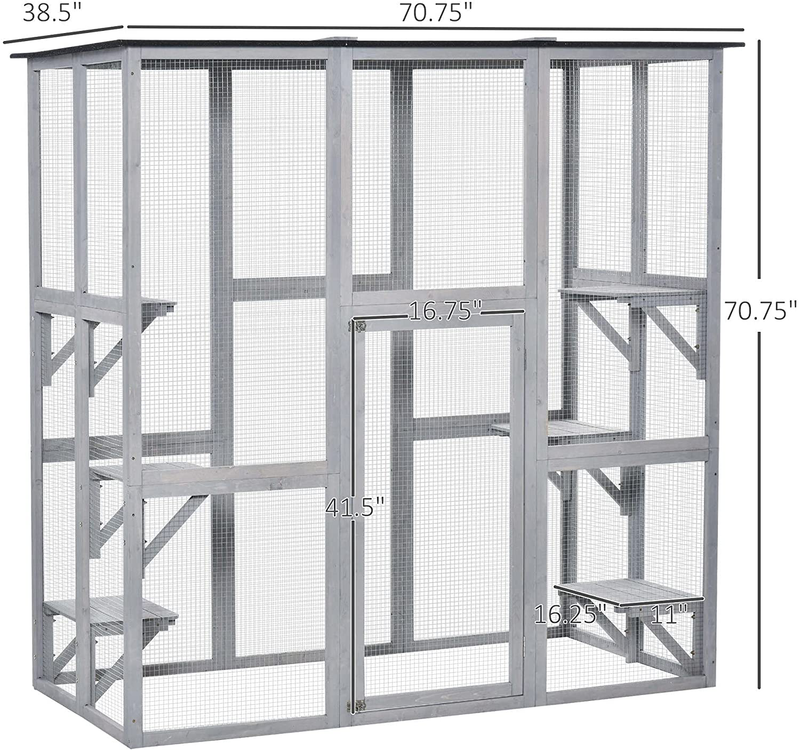 Pawhut Large Wooden Outdoor Catio Enclosure with Weather Protection, Cat Patio with 6 Platforms 71" X 38.5" X 71"