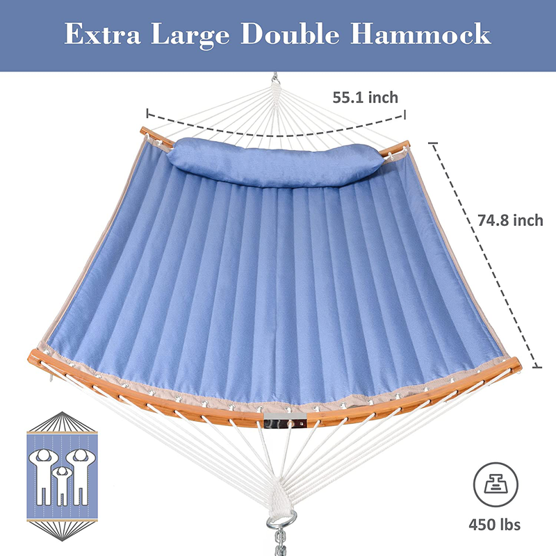 SUNCREAT Hammocks Portable Hammock with Stand, 2 Person Hammock with Bamboo Spreader Bar, 450lbs Capacity, Blue Home & Garden > Lawn & Garden > Outdoor Living > Hammocks SUNCREAT   