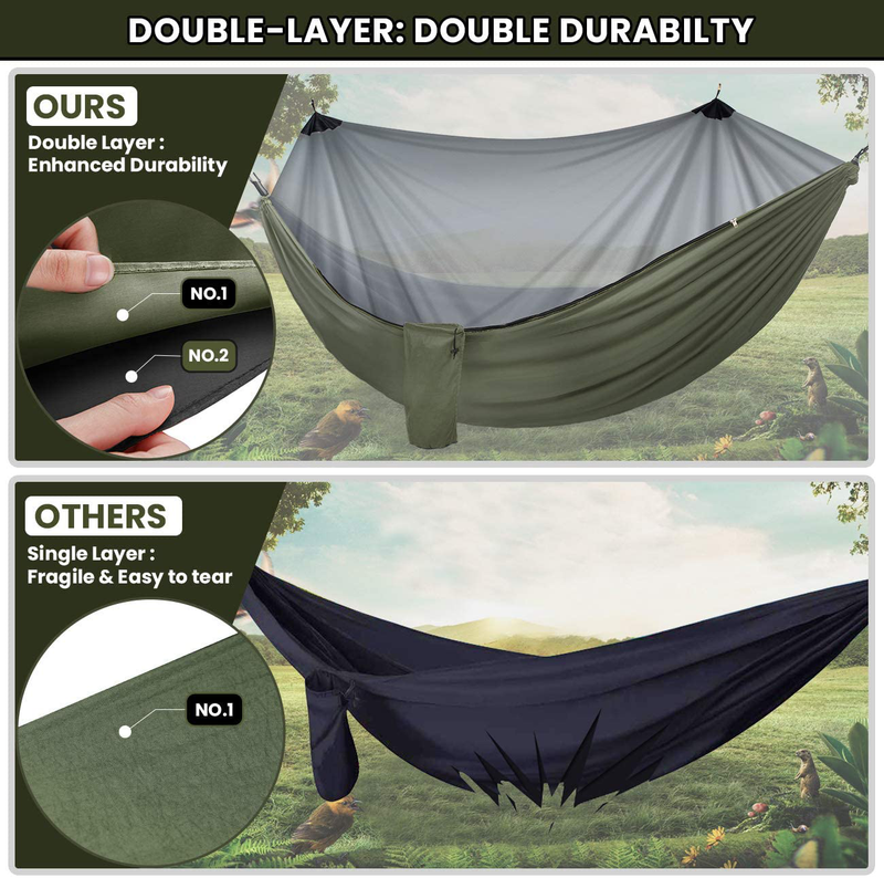 Overmont Camping Hammock with Mosquito Net Double Layer Backpacking Hammock with Bug Netting Lightweight Portable for Outdoors Adventure Hiking Travel with 9.8ft Tree Straps Max Load of 880lbs Home & Garden > Lawn & Garden > Outdoor Living > Hammocks Overmont   