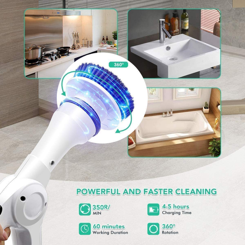 MECO Electric Spin Scrubber, Power Scrubber Cordless High Rotation Handheld Bathroom Scrubber Rechargeable with 3 Replaceable Cleaning Brush Heads for Cleaning Tub, Tile, Floor, Sink, Wall, Window Home & Garden > Household Supplies > Household Cleaning Supplies MECO   