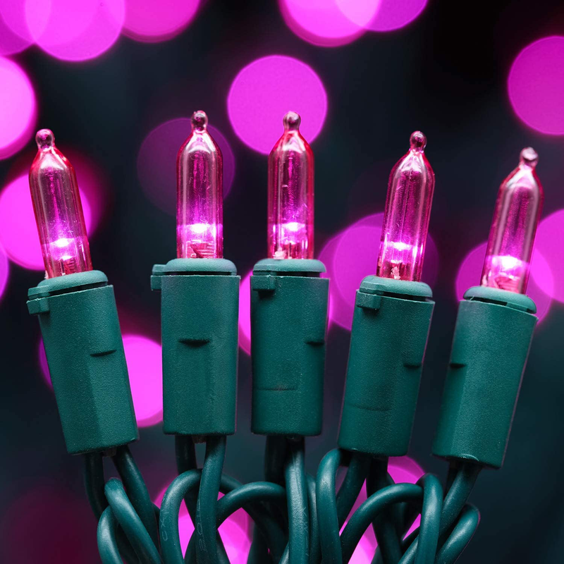 Pink LED Christmas Lights, 66 Ft 200 Count, Pack of 2 Strands 33 Ft 100 Lights UL Certified Commercial Grade Green Wire Mini Holiday String Light (Pink) Home & Garden > Lighting > Light Ropes & Strings Yuletime Inc.   