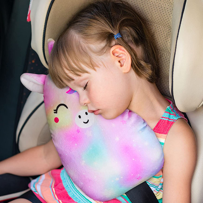 FIODAY Car Seat Belt Covers for Kids Unicorn Seat Belt Pillow Plush Soft Seat Belt Cushion Adjust Seat Strap Pillow Head Neck Support for Children Baby Boys Girls Travel