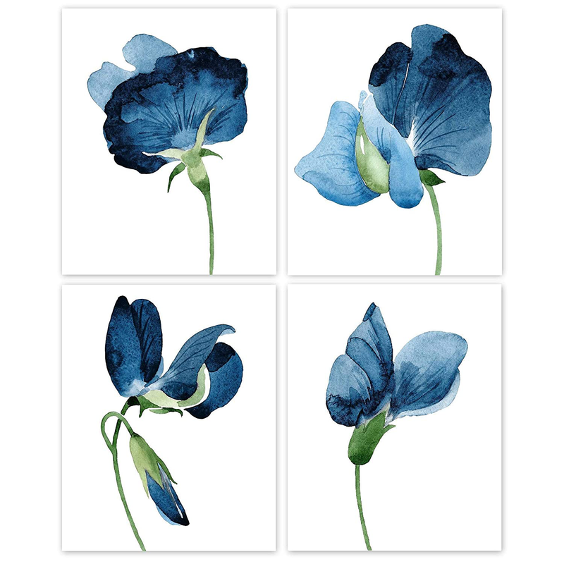Navy Blue Tone Flowers Poster Prints, Set of 4 (8X10) Unframed Photo, Wall Art Decor Gifts under 20 for Home, Office, Kitchen, Bathroom, Salon, Studio, College Student, Teacher, Floral and Garden Fan Home & Garden > Decor > Artwork > Posters, Prints, & Visual Artwork STARS BY NATURE   