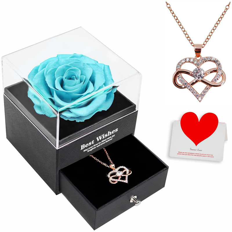 Preserved Real Rose with Infinity Heart Necklace. Forever Rose Flower Gifts for Mom Sister Girlfriend Wife Women on Valentines Day Mothers Day Anniversary Birthday Christmas (Red)