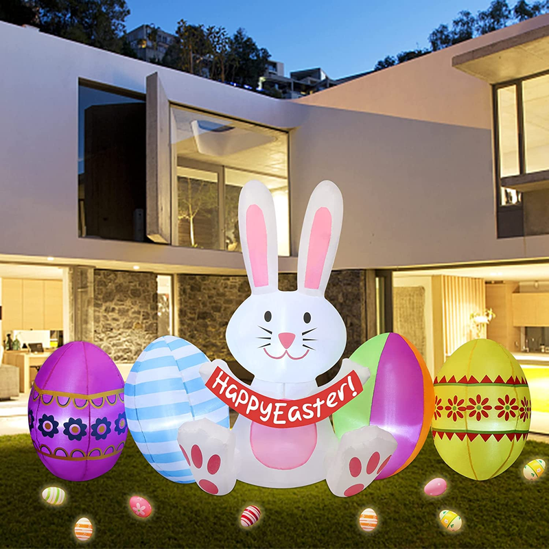 DR.DUDU 7 FT Long Easter Inflatable Bunny with Eggs, Happy Easter Inflatable Decorations, Easter Bunny Blow up for Outdoor Garden Yard Lawn Holiday Party (Bunny) Home & Garden > Decor > Seasonal & Holiday Decorations DR.DUDU   