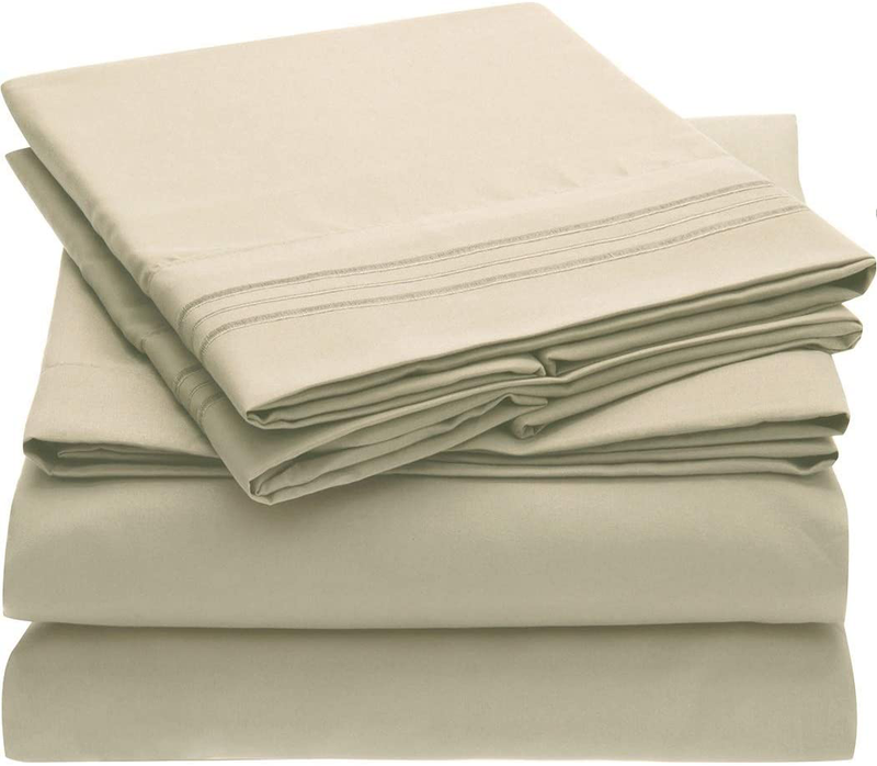 Mellanni Queen Sheet Set - Hotel Luxury 1800 Bedding Sheets & Pillowcases - Extra Soft Cooling Bed Sheets - Deep Pocket up to 16 inch Mattress - Wrinkle, Fade, Stain Resistant - 4 Piece (Queen, White) Home & Garden > Linens & Bedding > Bedding Mellanni Beige Full 