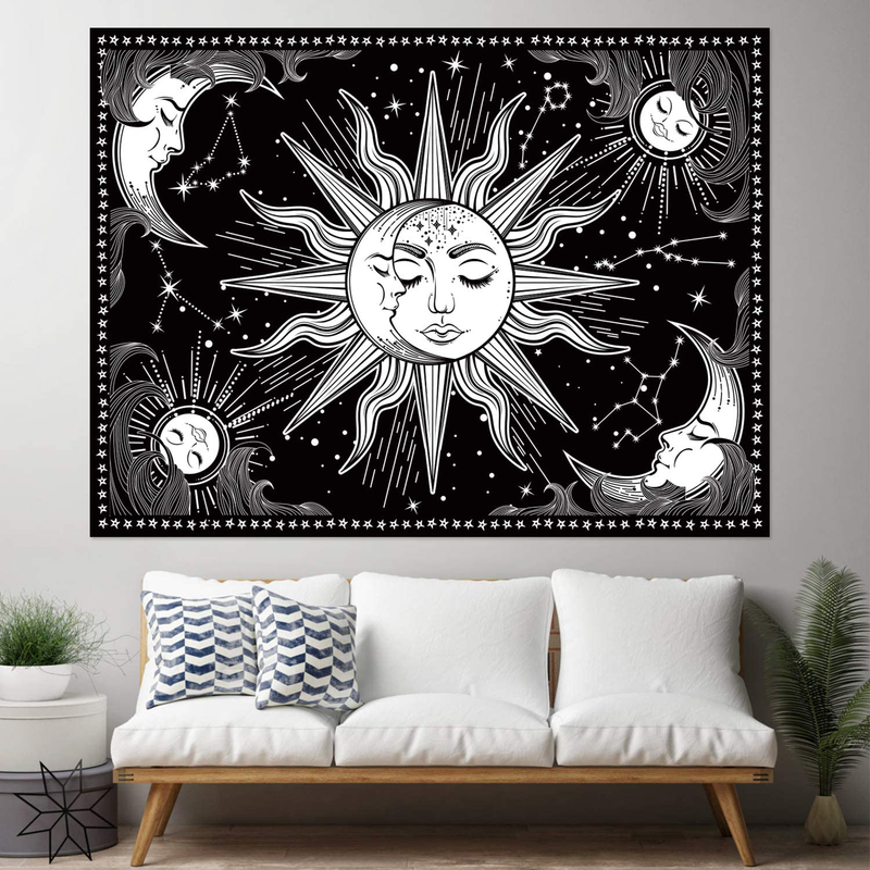 HOTMIR Wall Tapestry - Black and White Tapestry Wall Hanging Mystic Tapestry as Wall Art and Room Decor for Bedroom, Living Room, Dorm - Printed with Fringe (51.2x59.1 Inches, 130x150 cm) Home & Garden > Decor > Artwork > Decorative Tapestries HOTMIR   