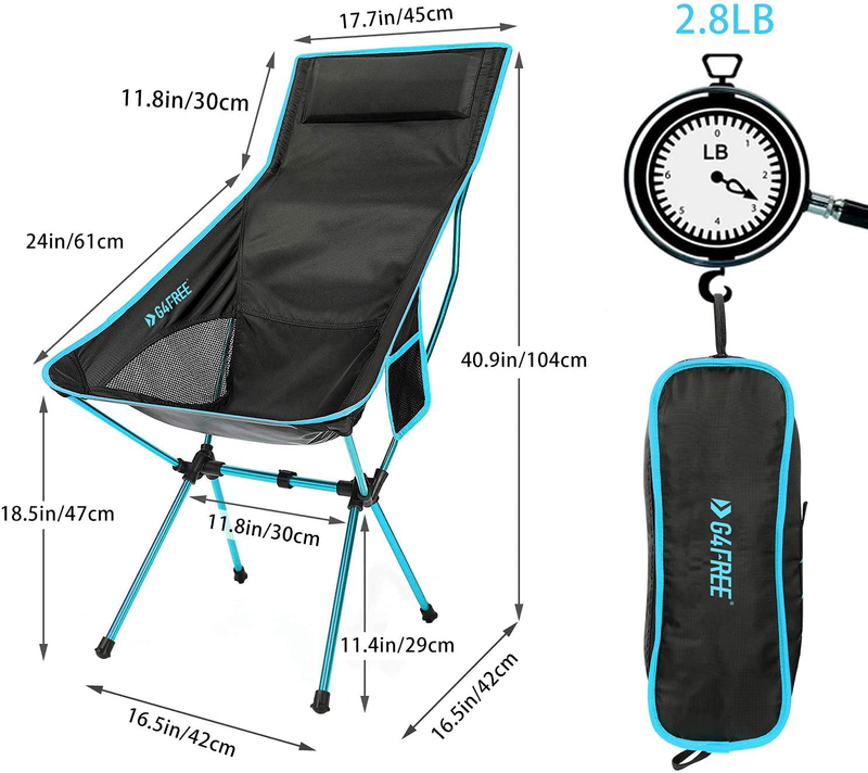 G4Free Upgraded Outdoor 2 Pack Camping Chair Portable Lightweight Folding Camp Chairs with Headrest and Pocket High Back High Legs for Outdoor Backpacking Hiking Travel Picnic Festival Sporting Goods > Outdoor Recreation > Camping & Hiking > Camp Furniture G4Free   