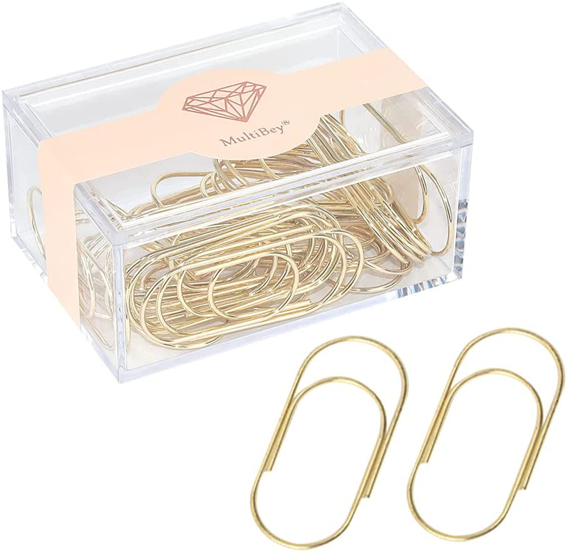 Rose Gold Jumbo Paper Clips, Multibey 2" Non-Skid Metallic Large Paperclips Bookmark in Acrylic Holder Office School Supplies Decor, 30PCS Per Box (Rose Gold) Home & Garden > Decor > Seasonal & Holiday Decorations MultiBey Gold  
