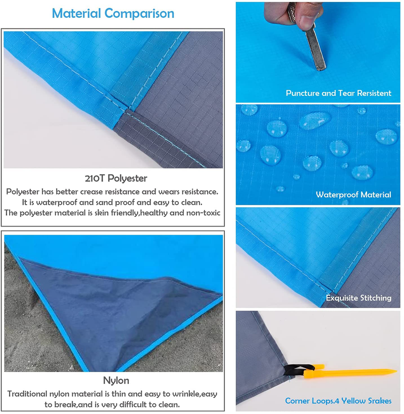 Flevnev Beach Blanket Sandproof Waterproof, Extra Large 83"X79" Sand Free Beach Mat with 4 Stakes for Beach, Camping, and Picnic… Home & Garden > Lawn & Garden > Outdoor Living > Outdoor Blankets > Picnic Blankets Flevnev   
