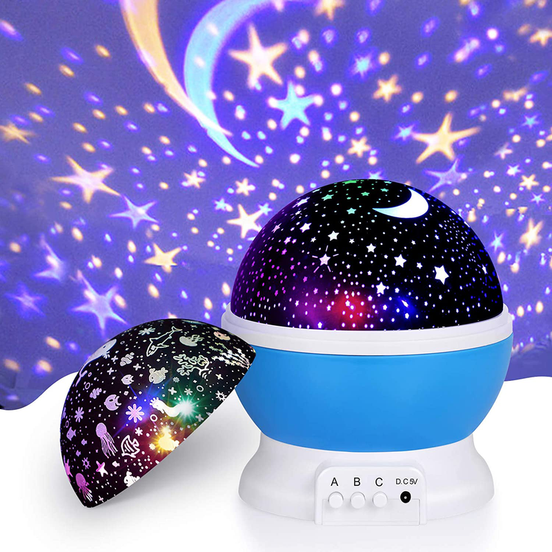 Kids Star Night Light, 360-Degree Rotating Star Projector, Desk Lamp 4 LEDs 8 Colors Changing with USB Cable, Best for Children Baby Bedroom and Party Decorations Home & Garden > Lighting > Night Lights & Ambient Lighting SUNNEST White-blue  