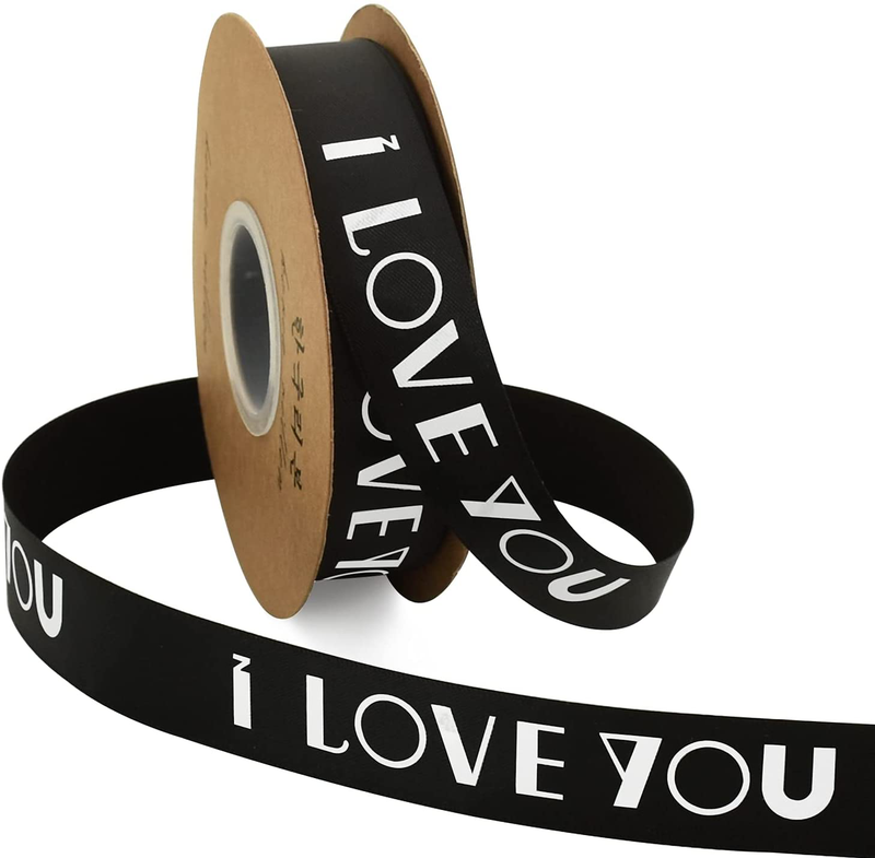 TONIFUL 1 Inch x 50 Yards Black I Love You Printed Satin Ribbon for Valentine's Day Gift Wrapping Wedding Birthday Holiday Party Decoration Floral Cake DIY Craft Bow Making Home & Garden > Decor > Seasonal & Holiday Decorations& Garden > Decor > Seasonal & Holiday Decorations TONIFUL LOVE-black  
