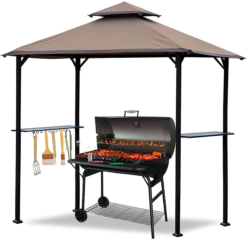 CoastShade 8'x 5' Grill Gazebo Double Tiered Outdoor BBQ Canopy,Grill Gazebo Shelter for Patio and Outdoor Backyard BBQ's with LED Light x 2 (Khaki) Home & Garden > Lawn & Garden > Outdoor Living > Outdoor Structures > Canopies & Gazebos CoastShade Khaki Straight 8‘x5’ 