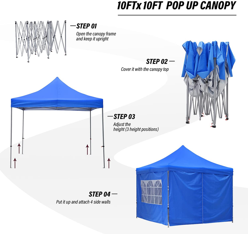 GDY 10x10 Ft Outdoor Pop Up Canopy Tent, Commercial Portable Instant Folding Shelter Gazebos Blue Waterproof Canopies with Carrying Bag Home & Garden > Lawn & Garden > Outdoor Living > Outdoor Structures > Canopies & Gazebos gdy   