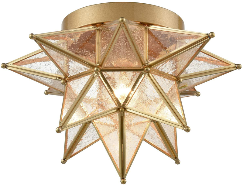 DAYCENT Brass Moravian Star Light Flush Mount Celing Lights Seeded Glass Shade Boho Moroccan Ceiling Lamp for Kitchen Foyer Home & Garden > Lighting > Lighting Fixtures > Ceiling Light Fixtures KOL DEALS   