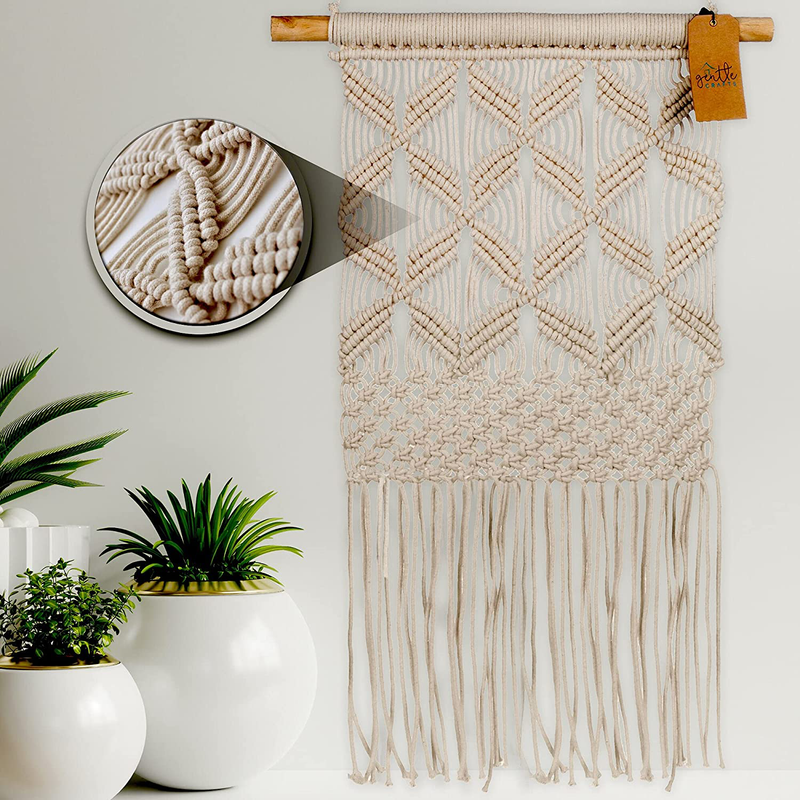 Gentle Crafts BoHo Macrame Hanging Wall Decor: Decorative Wall Art Cotton Rope Cord Woven Tapestry Home Decorations for the Living Room Kitchen Bedroom or Apartment Home & Garden > Decor > Artwork > Decorative Tapestries Gentle Crafts Default Title  