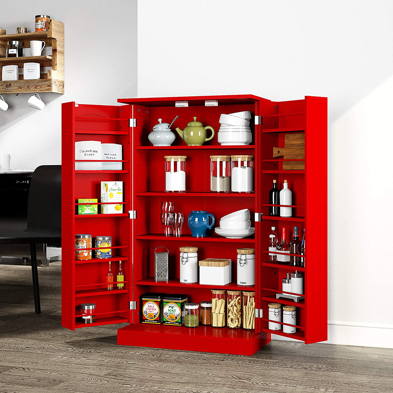 HOMEFORT Kitchen Pantry Cabinet, Storage Cabinet with 6 Adjustable Shelves, Space Saving Cupboard Cabinet for Kitchen, Garage, Pantry, Office, Patio (Red) Home & Garden > Kitchen & Dining > Food Storage HOMEFORT   