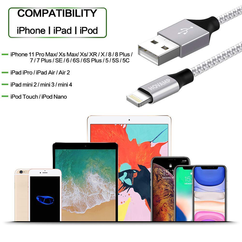 iPhone Charger [Apple MFi Certified] YEFOOT 5Pack(3/3/6/6/10FT) Compatible iPhone 12Pro Max/12Pro/12/11/Pro/Xs Max/X/8 and More-Silver&White Electronics > Electronics Accessories > Power > Power Adapters & Chargers YEFOOT   