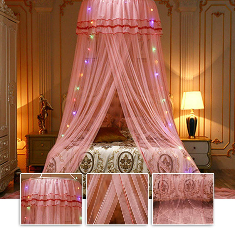 JETH Mosquito Net Bed Canopy, for Single to King Size, Finest Holes: Mesh, Curtain Netting, No Chemicals Added, Princess Bed Cover Curtain Bedding Dome Lace LED Light for Girls Boys Adults (Purple) Sporting Goods > Outdoor Recreation > Camping & Hiking > Mosquito Nets & Insect Screens JETH   