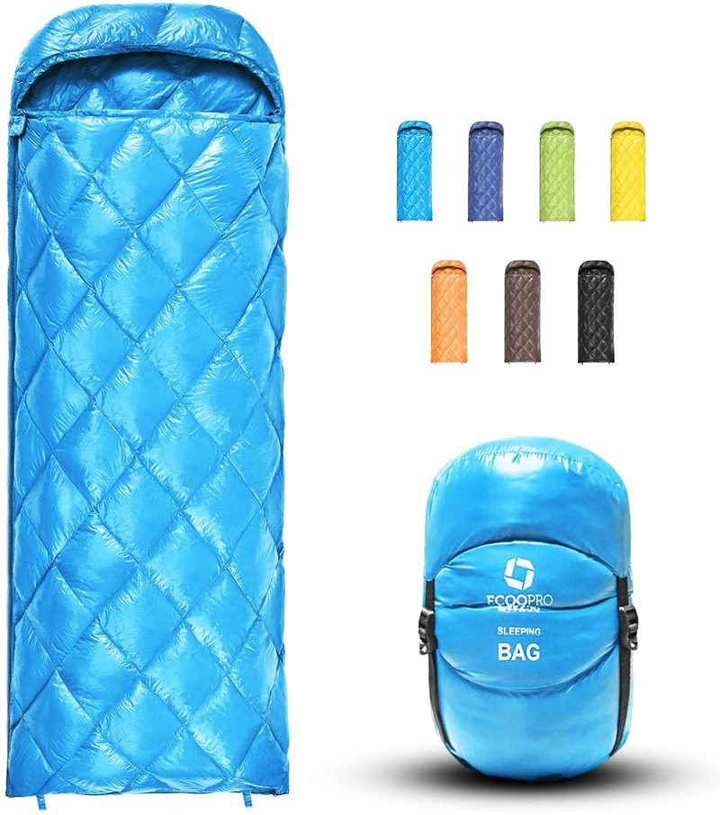 ECOOPRO down Sleeping Bag, 32 Degree F 800 Fill Power Cold Weather Sleeping Bag - Ultralight Compact Portable Waterproof Camping Sleeping Bag with Compression Sack for Adults, Teen, Kids Sporting Goods > Outdoor Recreation > Camping & Hiking > Sleeping Bags ECOOPRO Sky blue Rectangle 