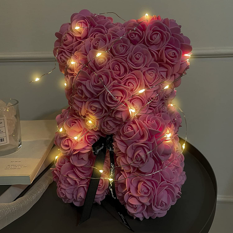 Rose Flower Bear with Light for Christmas - 10 Inch Teddy Flower Bear - Artificial Flowers - Gift for Mothers Day, Valentines Day, Anniversary & Bridal Showers Weddings Clear Gift Box Home & Garden > Decor > Seasonal & Holiday Decorations SoloKing   