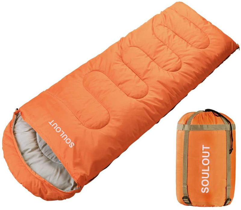 Sleeping Bag - 4 Seasons Warm Cold Weather Lightweight, Portable, Waterproof Sleeping Bag with Compression Sack for Adults & Kids - Indoor & Outdoor: Camping, Backpacking, Hiking Sporting Goods > Outdoor Recreation > Camping & Hiking > Sleeping Bags SOULOUT Mandarin Red/Left Zipper single 