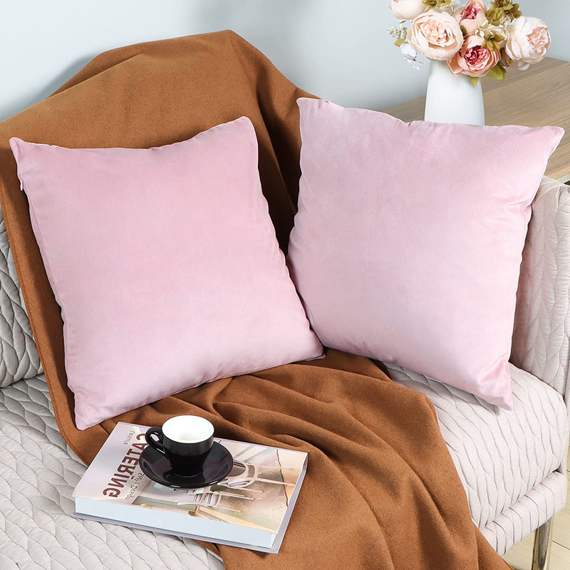 Esiposs 18 X 18 Cushion Covers Velvet Throw Pillow Covers Decorative Square Pillowcases for Bed Sofa Couch Car Office Yard, Pack of 2 Velvet Pillow Cases, Pink Home & Garden > Decor > Chair & Sofa Cushions Esiposs   