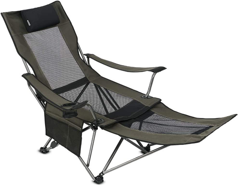 OUTDOOR LIVING SUNTIME Camping Folding Portable Mesh Chair with Removabel Footrest Sporting Goods > Outdoor Recreation > Camping & Hiking > Camp Furniture OUTDOOR LIVING SUNTIME Army Green  