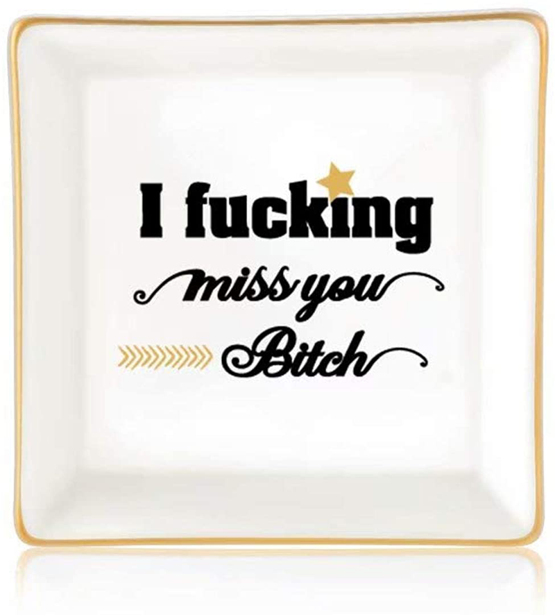 Gifts for Women Girls, Ceramic Ring Dish Decorative Trinket Plate Initial Jewelry Tray Dish, Mothers Day Valentines Gifts for Her Grandma Mom Daughter Sister Friend Birthday Home & Garden > Decor > Decorative Trays Giftjews I fu@king miss you bit@h  