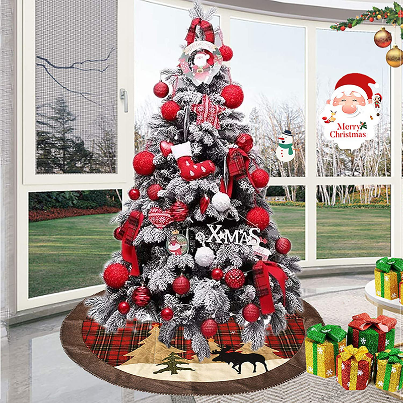 FAHOTE Christmas Tree Skirt 48inch Double Layers Xmas Tree Skirt for Christmas Decorations Winter New Year House Decoration Supplies Holiday Ornaments Indoor Outdoor