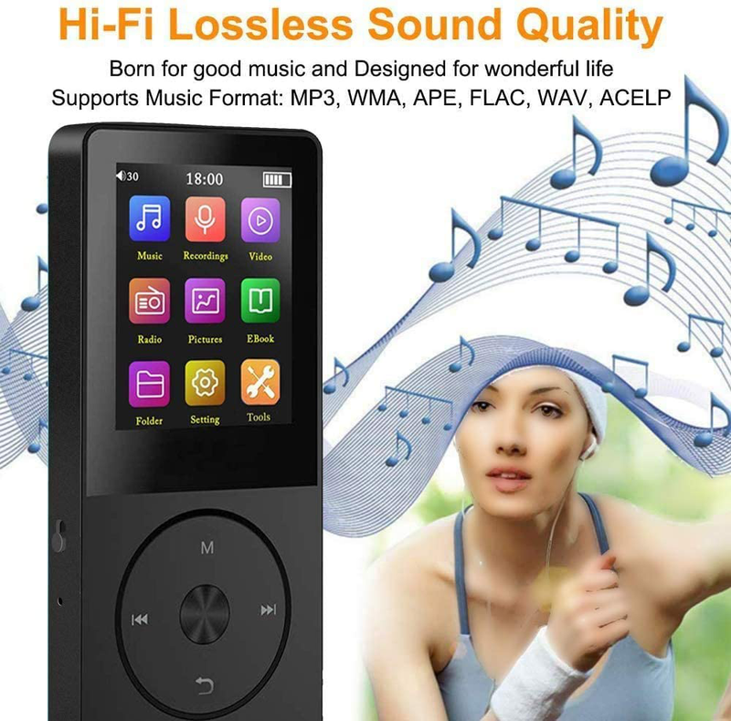 Mp3 Player, Hotechs Hi-Fi Sound, with FM Radio, Recording Function Build-in Speaker Expandable Up to 64GB with Noise Isolation Wired Earbuds (Black)