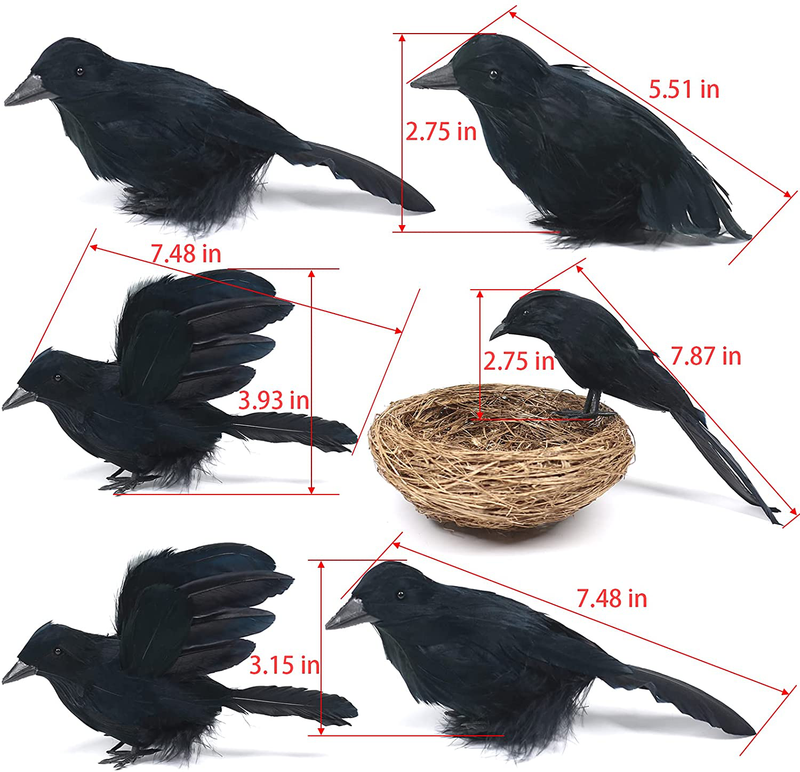 Darnassus 6PCS Halloween Crows Black Realistic Crows Artificial Feathered Raven Prop with Bird's Nest for Halloween Decor Birds Arts & Entertainment > Party & Celebration > Party Supplies Darnassus   