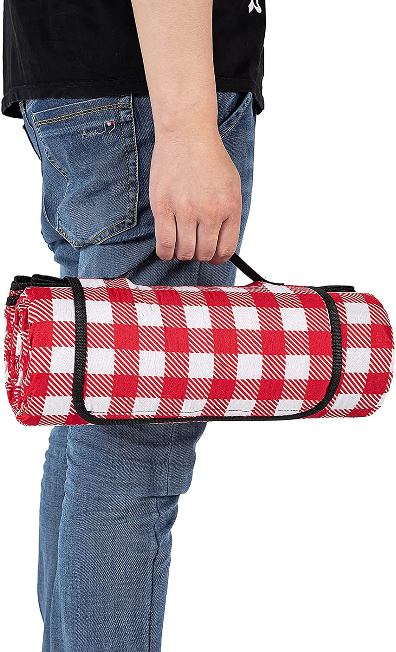MIRACOL Picnic Blanket, 80" x 80" Extra Large Waterproof Sandproof Outdoor Blanket for 4-6 Adults, Foldable Portable Plaid Beach Rug Mat for Park Picnics Camping Travel Outdoor Concerts (Red) Home & Garden > Lawn & Garden > Outdoor Living > Outdoor Blankets > Picnic Blankets MIRACOL   